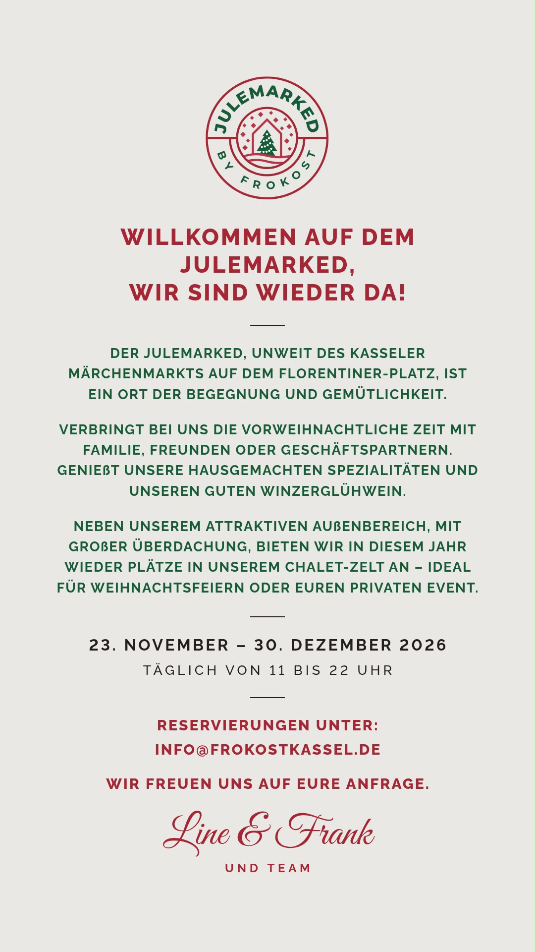 Julemarked by Frokost. Willkommen auf unserem Weihnachtsmarkt. Alle Veranstaltungsinformationen folgen als Text.